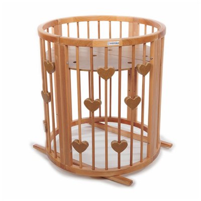 Mimiko kulatá postýlka 9v1 Hearts - Natural