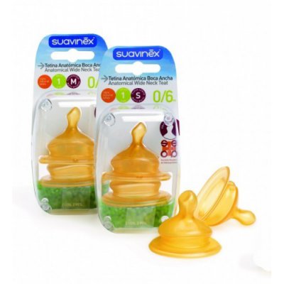 Suavinex anatomická savička široké hrdlo LATEX 2 ks - do 6m, pomalý průtok (S1, S) - obrázek