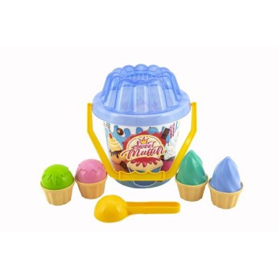 Teddies sada na písek kbelík, lopatka, bábovky - Modrý