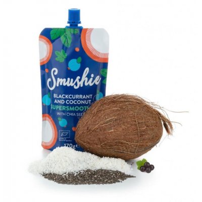 Salvest Smushie BIO ovocné smoothie s černým rybízem, kokosovým mlékem a chia semínky - 170 g, 36 m+ - obrázek