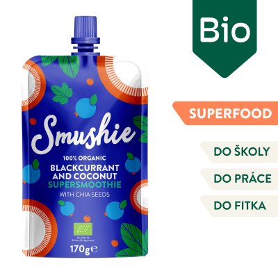 Salvest Smushie BIO ovocné smoothie s černým rybízem, kokosovým mlékem a chia semínky - 170 g, 36 m+ - obrázek
