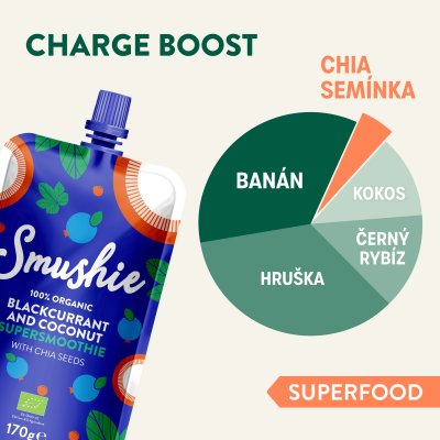 Salvest Smushie BIO ovocné smoothie s černým rybízem, kokosovým mlékem a chia semínky - 170 g, 36 m+ - obrázek
