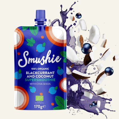 Salvest Smushie BIO ovocné smoothie s černým rybízem, kokosovým mlékem a chia semínky - 170 g, 36 m+ - obrázek
