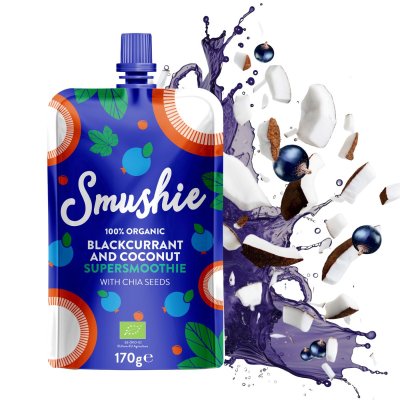 Salvest Smushie BIO ovocné smoothie s černým rybízem, kokosovým mlékem a chia semínky - 170 g, 36 m+