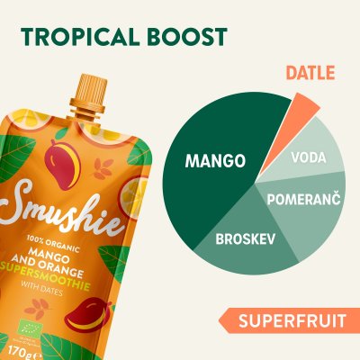 Salvest Smushie BIO ovocné smoothie s mangem, pomerančem a datlemi - 170 g, 36 m+ - obrázek