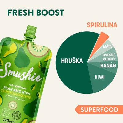 Salvest Smushie BIO ovocné smoothie s hruškou, kiwi a spirulinou - 170 g, 36 m+ - obrázek