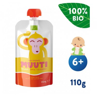 Salvest Muuti BIO banán, jablko a borůvky - 110 g, 6 m+