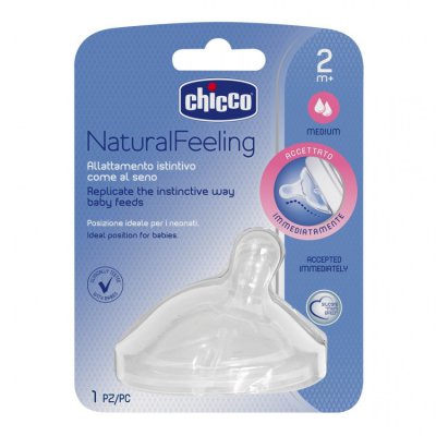 Chicco dudlík na láhev Natural Feeling silikon 1 ks - Střední průtok, 2 m+ - obrázek