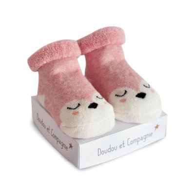 DouDou et Compagnie ponožky pro miminko - Růžové/tučňák