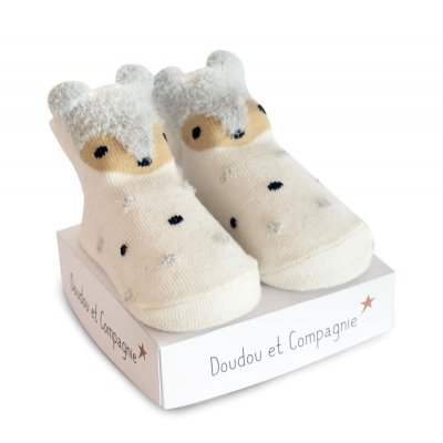 DouDou et Compagnie ponožky pro miminko - Bílé/polární liška