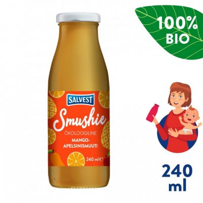 Salvest Smushie BIO ovocné smoothie s mangem, ananasem a pomerančovou dužinou - 240 ml, 36 m+