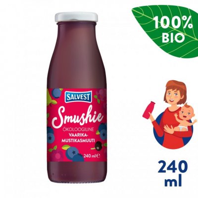 Salvest Smushie BIO ovocné smoothie borůvkami, malinami s černým rybízem - 240 ml, 36 m+