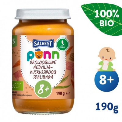 Salvest Ponn BIO vepřové maso s kuskusem a zeleninou - 190 g, 8 m+