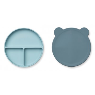 Liewood Frodo Dělený talíř s víčkem Mr. Bear - Whale Blue/Sea Blue mix - obrázek