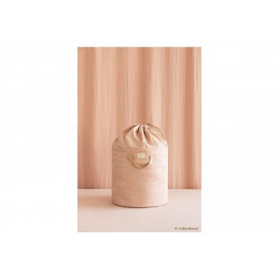 Nobodinoz Bambusový úložný koš Large - White Bubble/Misty Pink - obrázek
