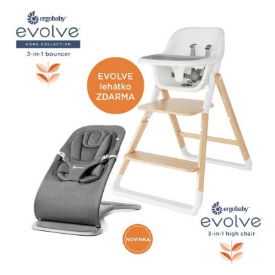 Ergobaby Evolve Jídelní židle 2v1 - Natural Wood + Evolve lehátko - Charchoal Grey