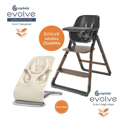 Ergobaby Evolve Jídelní židle 2v1 - Dark Wood + Evolve lehátko - Cream