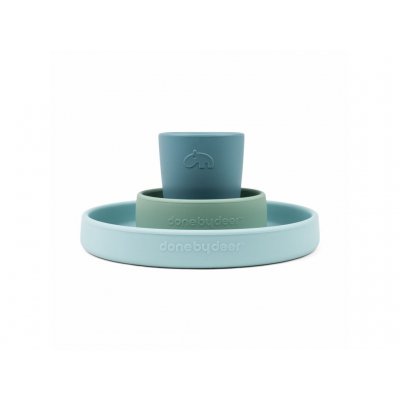 Done by Deer Silikonová jídelní sada Happy clouds - Modrá - obrázek