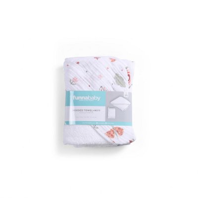 FunnaBaby Mušelínový set Osuška s kapucí + žínka - Sunny Beige - obrázek