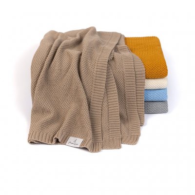 MimiLove Pletená deka pro větší děti a dospělé z organické bavlny - Béžová - obrázek