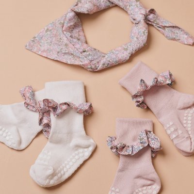 GoBabyGo Protiskluzové ponožky Bamboo - Liberty Soft Pink, vel. 1 - 2 roky - obrázek