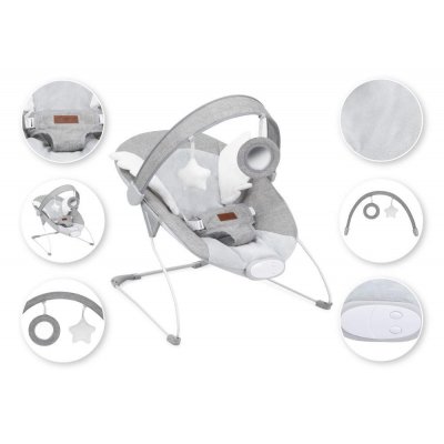 MoMi Tuli Vibrační lehátko - Šedé s křídly - obrázek