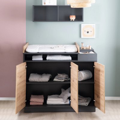 Roba Set Lenn Postel a komoda - Antracit/Dub - obrázek