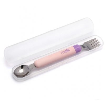 Melii Dětská vidlička/lžička s pouzdrem - Růžová/Fialová - obrázek