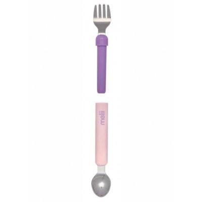 Melii Dětská vidlička/lžička s pouzdrem - Růžová/Fialová - obrázek