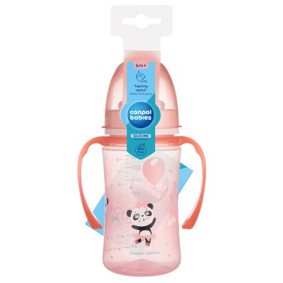 Canpol babies Tréninkový hrneček Exotic Animals 240 ml - Růžový - obrázek