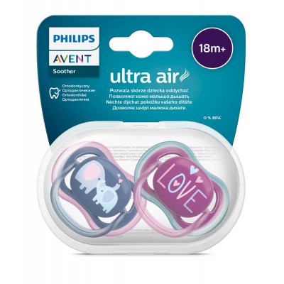 Philips AVENT Šidítko Ultra Air Animals, 18 m+ - Dívka (slon), 2 ks - obrázek