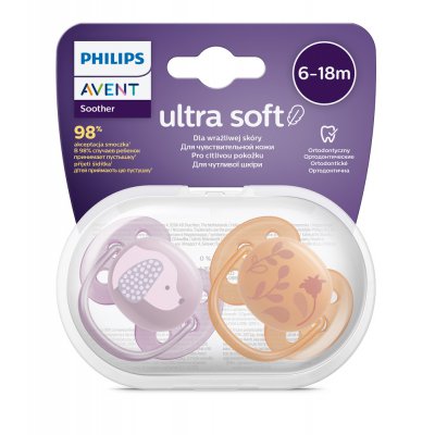 Philips AVENT Šidítko Ultrasoft Premium Zvířátko 6 - 18 m - Dívka, 2 ks - obrázek