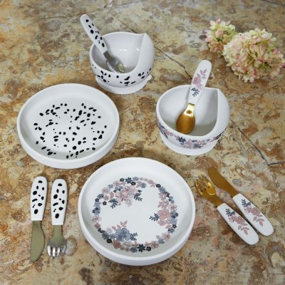 Elodie Details Silikonový talířek s příborem - Dalmatian Dots - obrázek
