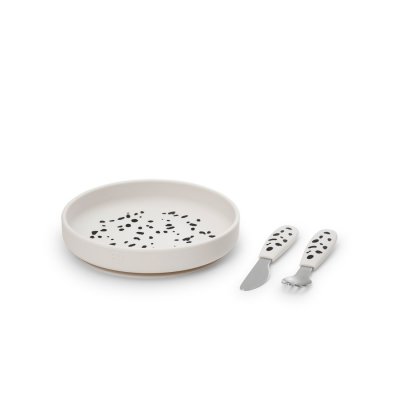 Elodie Details Silikonový talířek s příborem - Dalmatian Dots