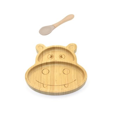 Martons Bambusový talíř s přísavkou + lžička - Hroch