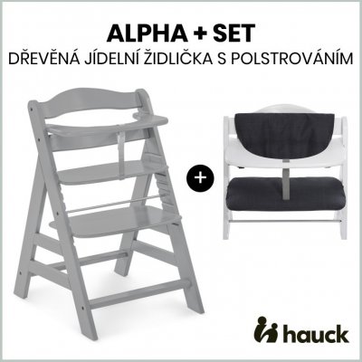 Hauck Alpha+ Set Dřevěná židle Grey s polstrováním Melange Charcoal zdarma