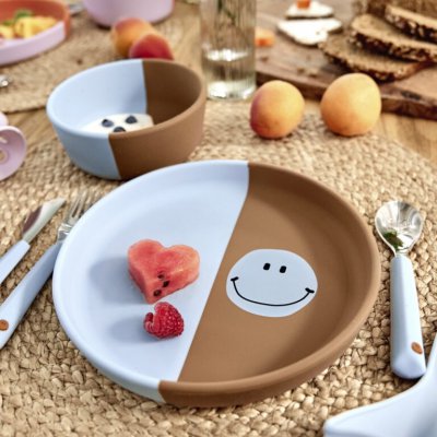 Lässig Silikonový talíř Happy Rascals - Smile/Sky Blue - obrázek