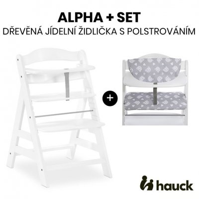 Hauck Alpha+ Set Dřevěná židle White s polstrováním Teddy Grey zdarma