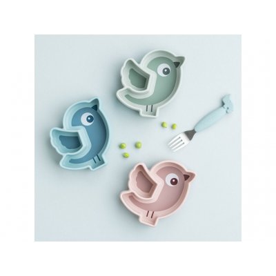 Done by Deer Stick and Stay Silikonový talíř Birdie - Růžový - obrázek