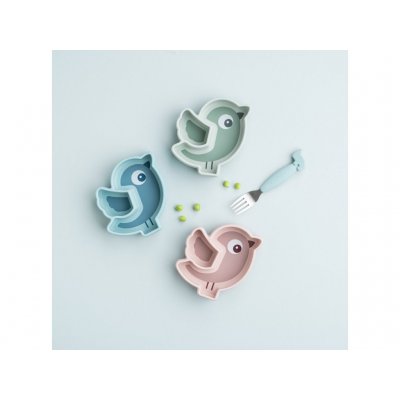 Done by Deer Stick and Stay Silikonový talíř Birdie - Zelený - obrázek