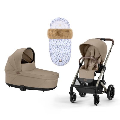 Cybex Gold Cenově zvýhodněný set Kompletní kočárek Balios Almond Beige + Fusak Summer Bloom Zdarma