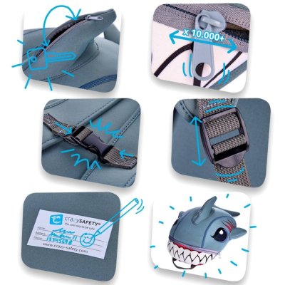 CrazySafety Dětský batoh Žralok - Šedý - obrázek