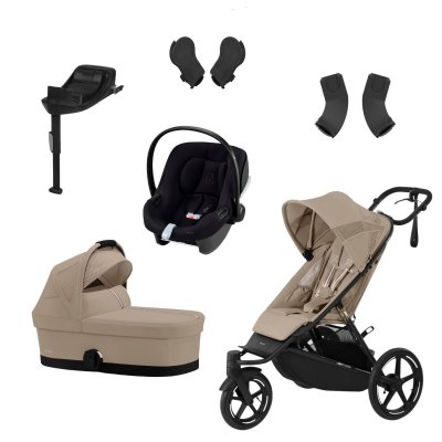 Cybex Zvýhodněný set Kompletní kočárek Avi Spin + autosedačka s bází + adaptéry - Almond Beige