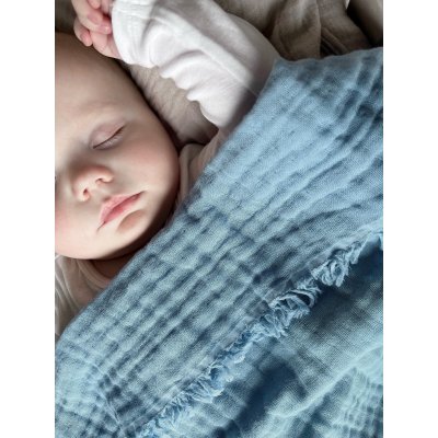 Vinter & Bloom Deka Feather Muslin Organic - Dim Blue - obrázek