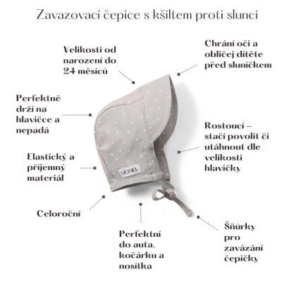 Moniel Dětská rostoucí zavazovací čepice s kšiltem Dots - Šedá, vel. 2 - 24 m - obrázek
