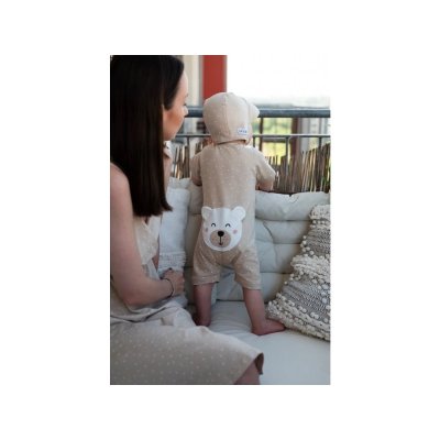 Moniel Dětský overal s krátkým rukávem Medvěd Dots - Béžová, vel. 104 - obrázek