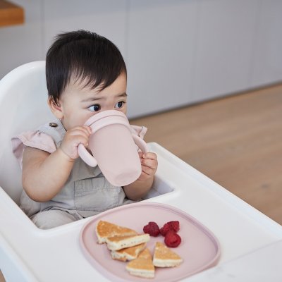 b.box Silikonový dělený talíř s víčkem a přísavkou - Růžový - obrázek