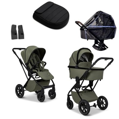 Moon Piú Extra Kompletní kočárek - Moss/Black Chrome