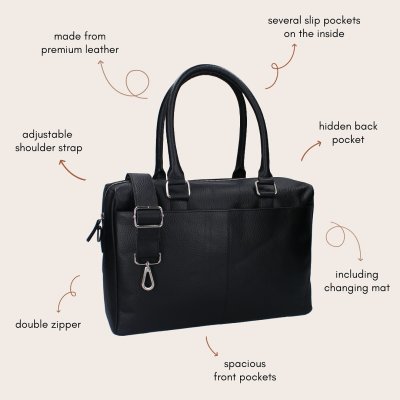 Kidzroom Taška na pleny Care Rome Lovely Leather - Černá - obrázek