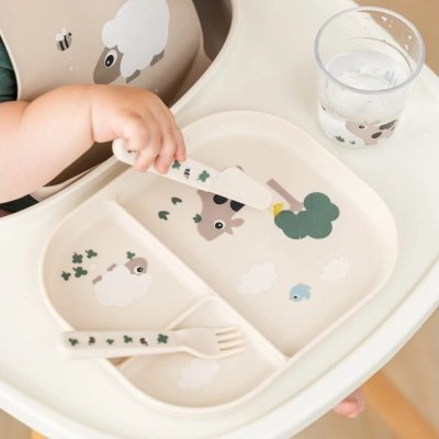 Done by Deer Foodie Dětský příbor Tiny Farm - Pískový - obrázek